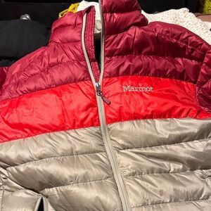 Marmot Burgundy and Silver Puffer Jacket